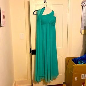 Dress, Formal, One shoulder, Empire Style, Full length, Teal, Large